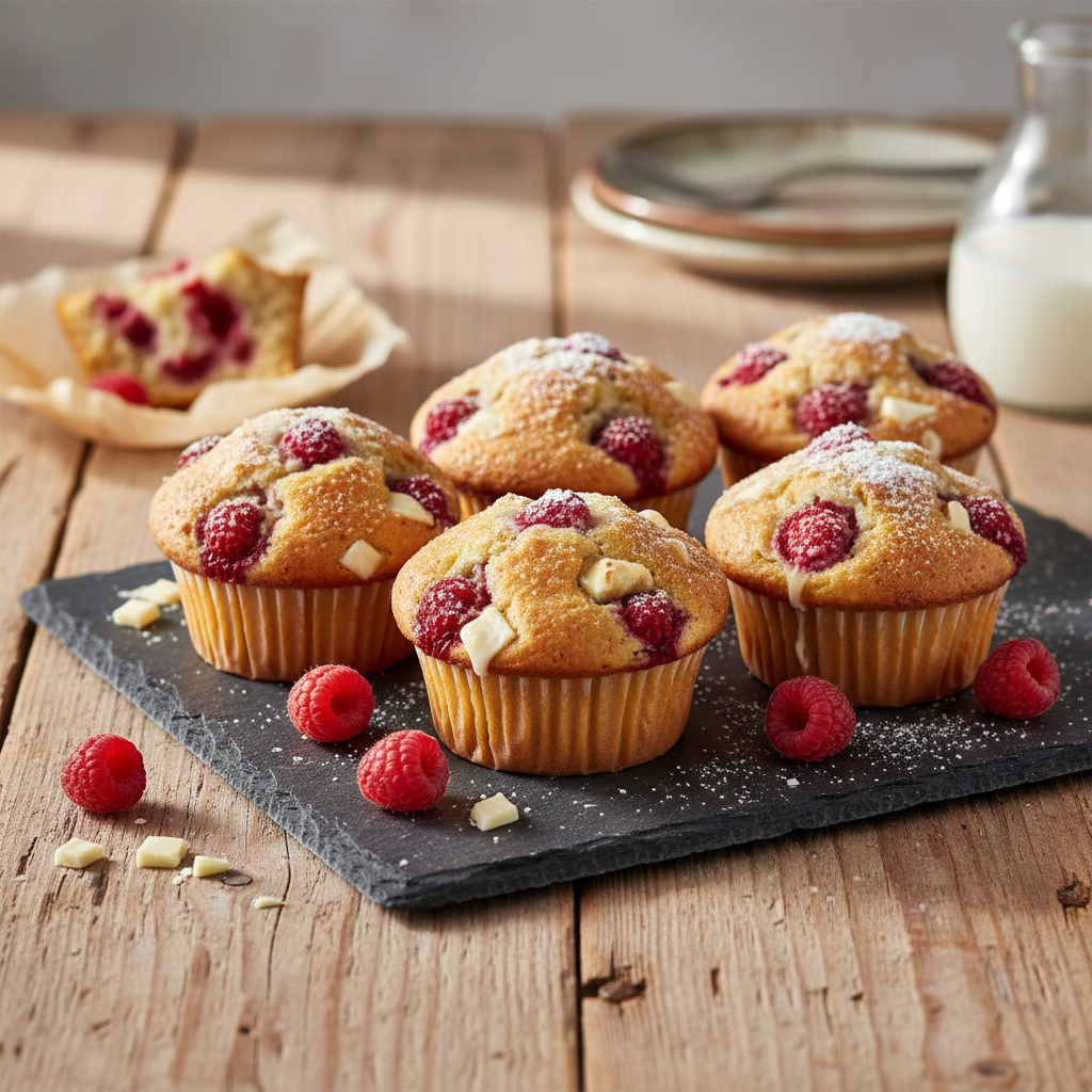 Hallonmuffins med vit choklad
