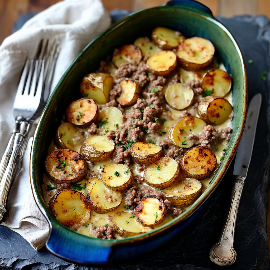 Köttfärs och Potatis på Plåt