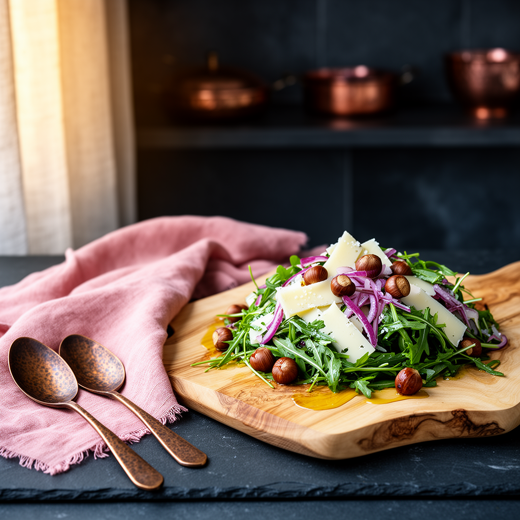 Västerbottensallad med inlagd rödlök och rostade hasselnötter