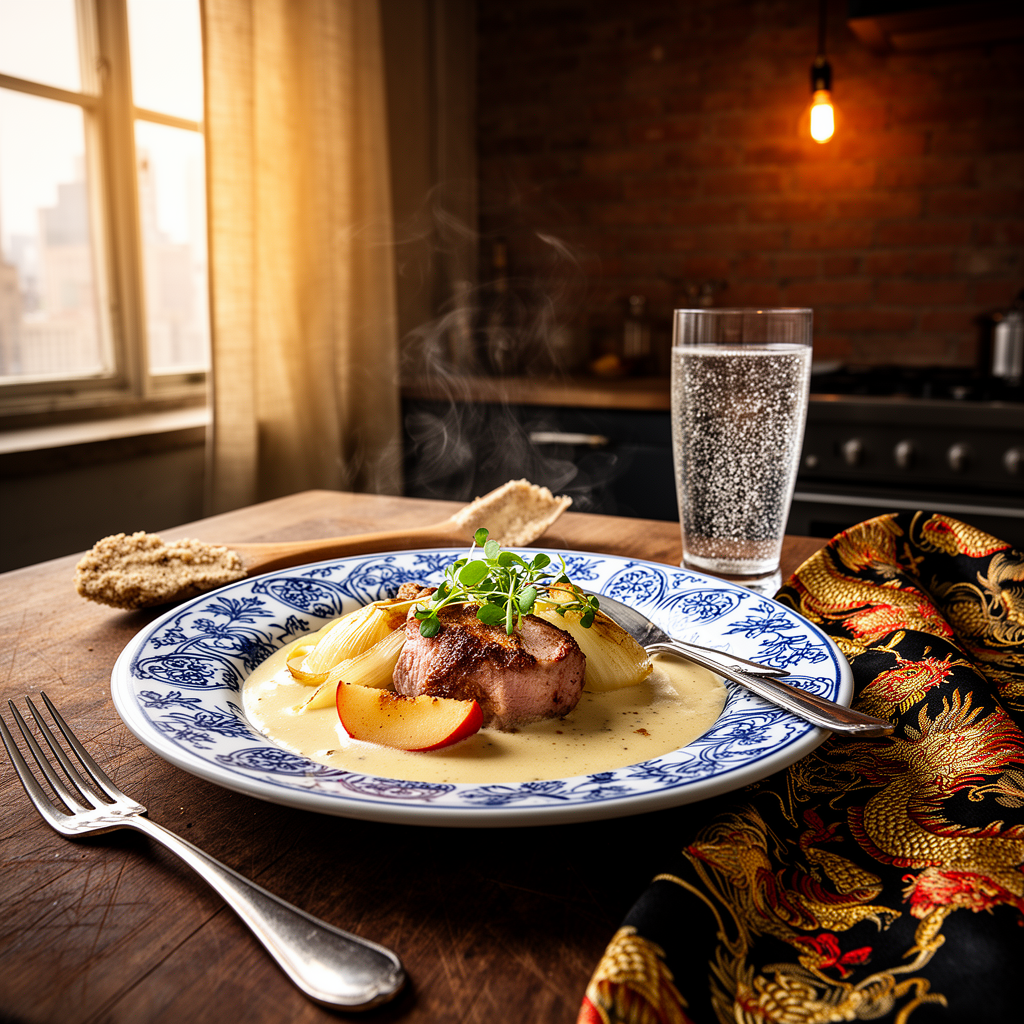 Fläskfilé med cidergräddsås och äpple