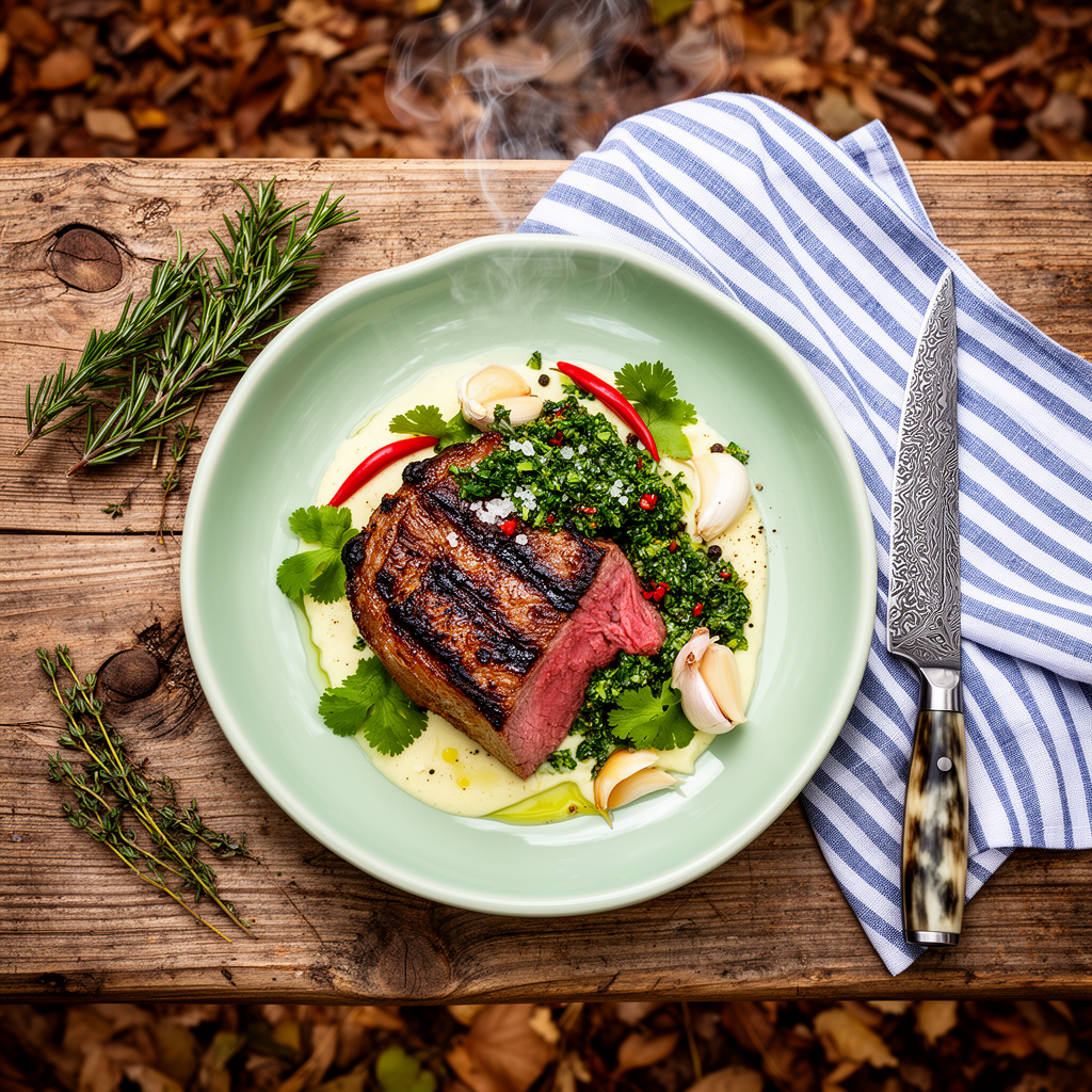 Grillad Helstekt Picanha med Chimichurri och Rostad Vitlökssmör