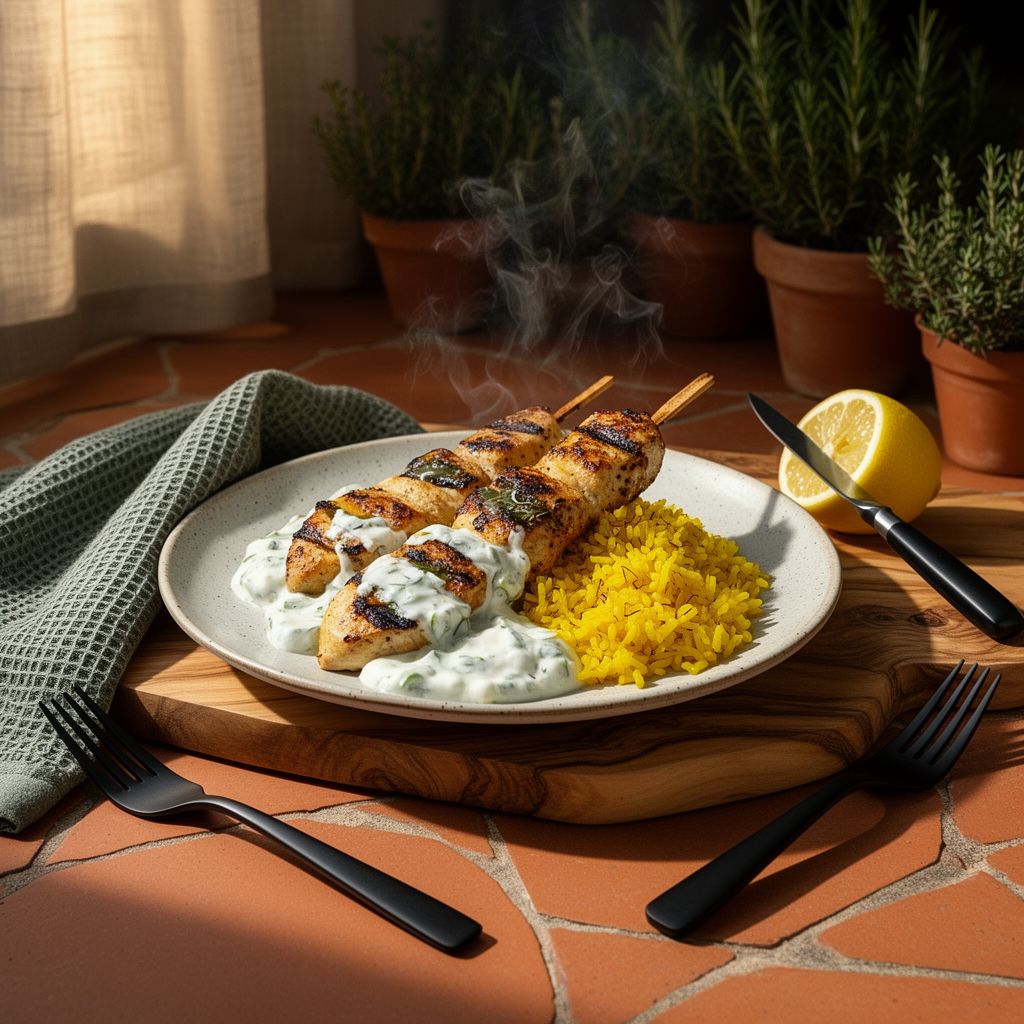 Grillade kycklingspett med yoghurt och citron
