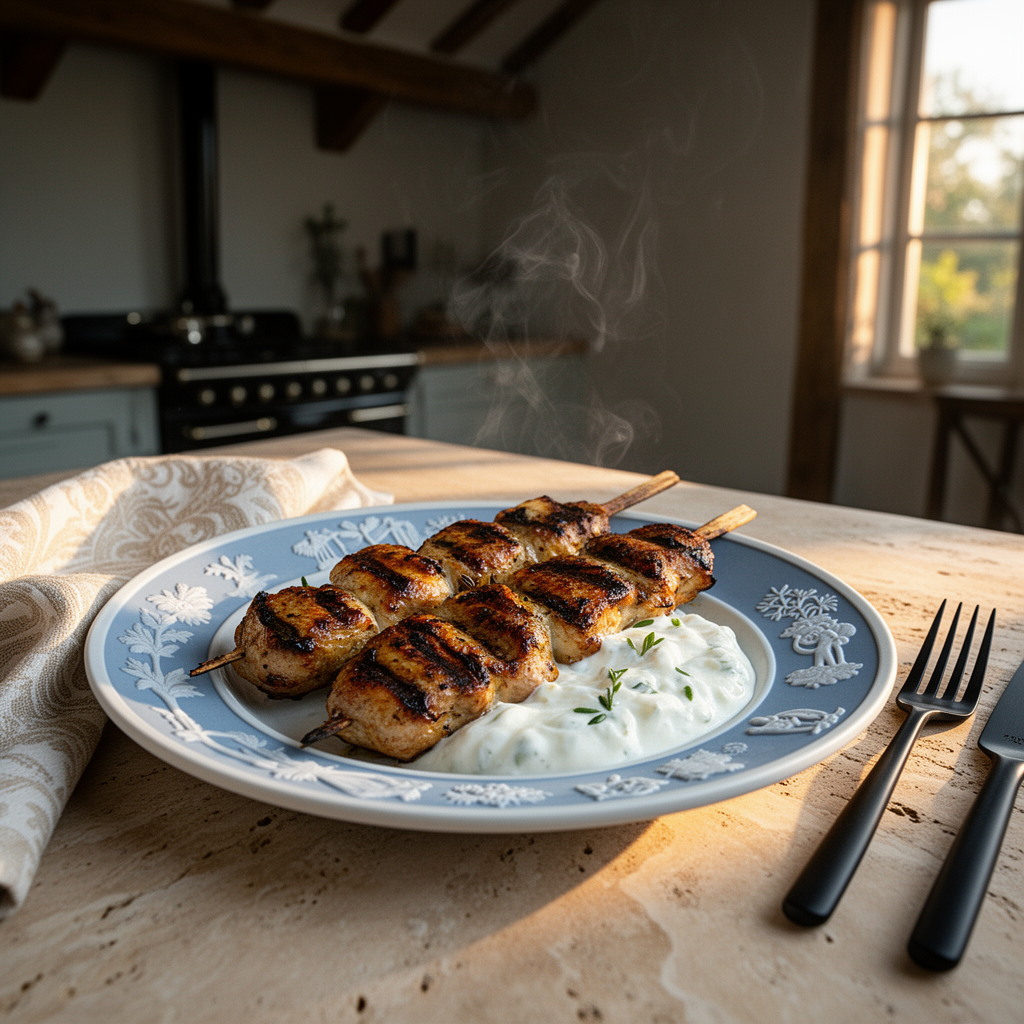 Grillade kycklingspett med yoghurt och citron