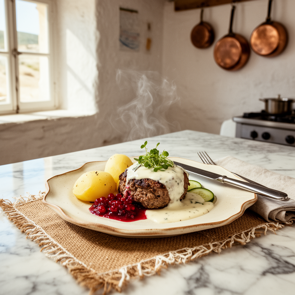 Kalvfärslimpa med gräddsås och pressgurka