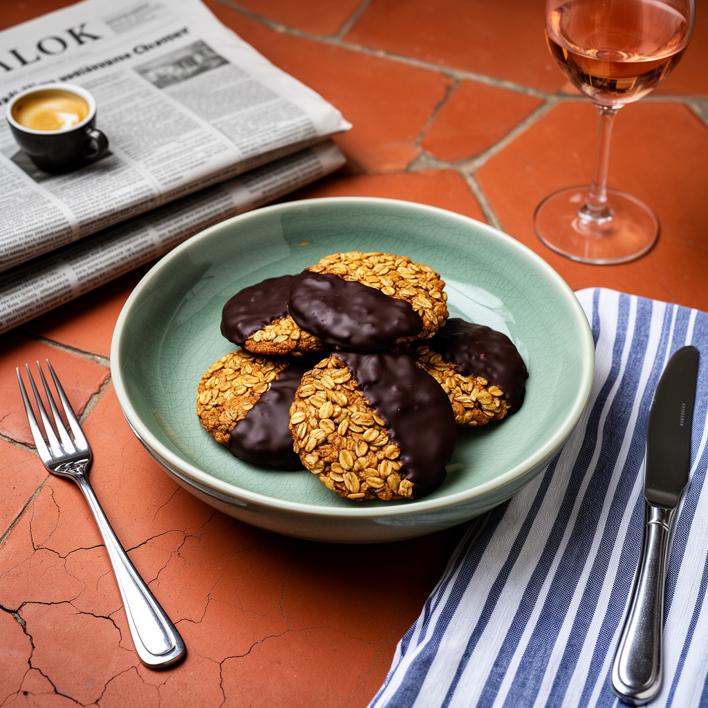 Knäckiga havreflarn med chokladdopp