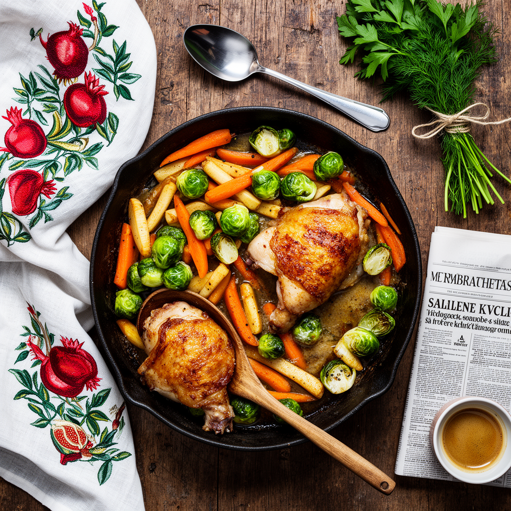 Sheet Pan Kyckling med Rostade Rotfrukter och Brysselkål
