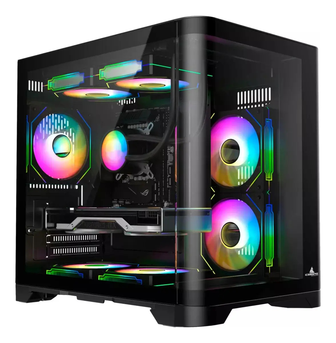 Gabinete Gamer Iceberg Crystal Wave M Negro 3 Fans Argb Rgb