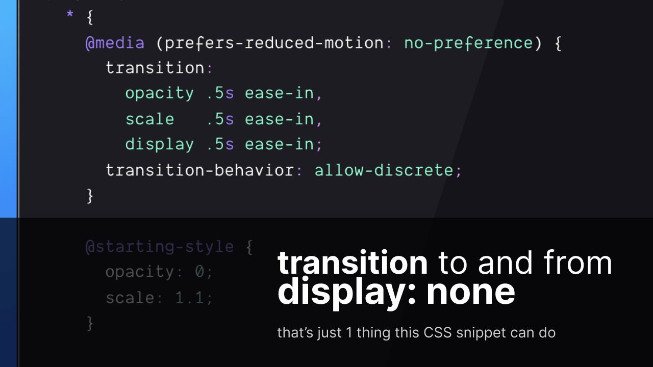 transition to and from display none