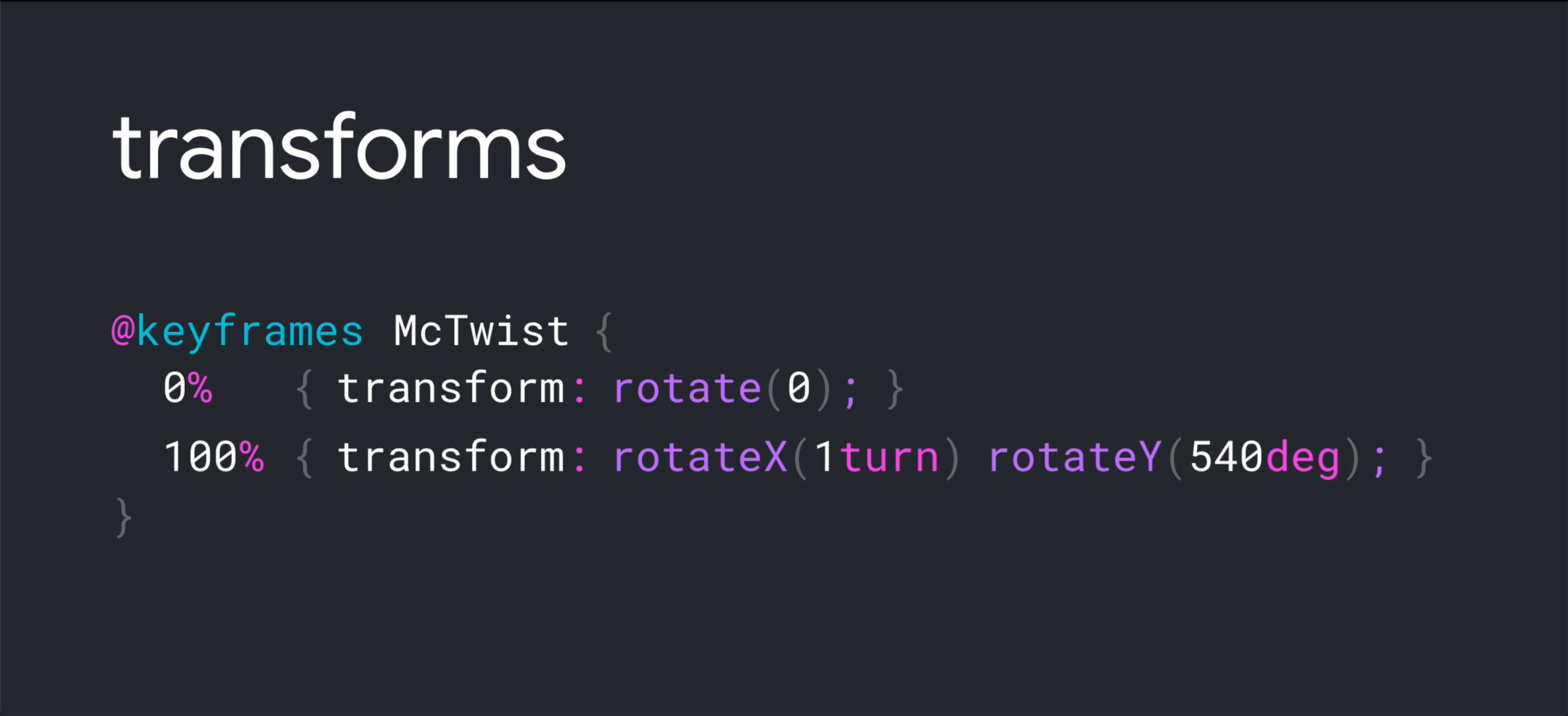 Infinite video example of a CSS snippet changing between syntax options.