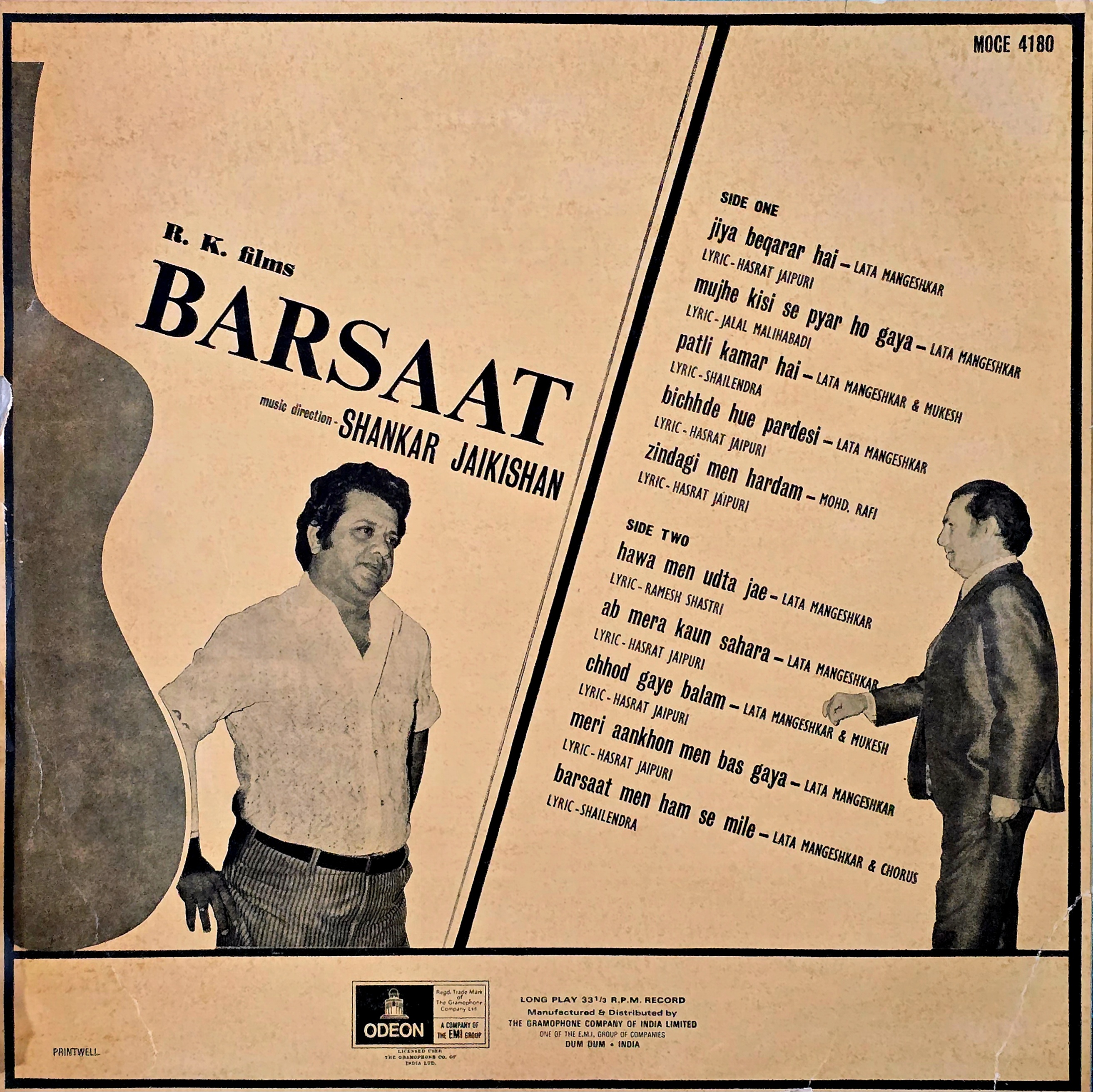 BARSAAT - VINYK RECORD ( ODEON / MINT / REPRINT COVER ) MOCE 4180 - thumbnail 2