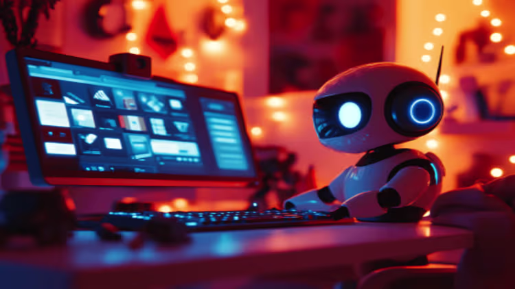 A futuristic robot showcasing AI-driven eCommerce trends, symbolizing modern online shopping solutions