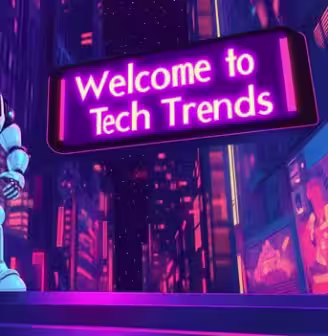 Welcome to Tech Trends hero image, a SEO optimized website showcasing a modern, futuristic design with technology vibes