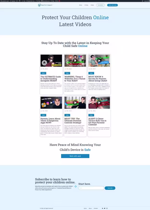 Parent Tech Support Video blog showcasing the ability to use Word Press and Elementor and bring the customer's vision to life.