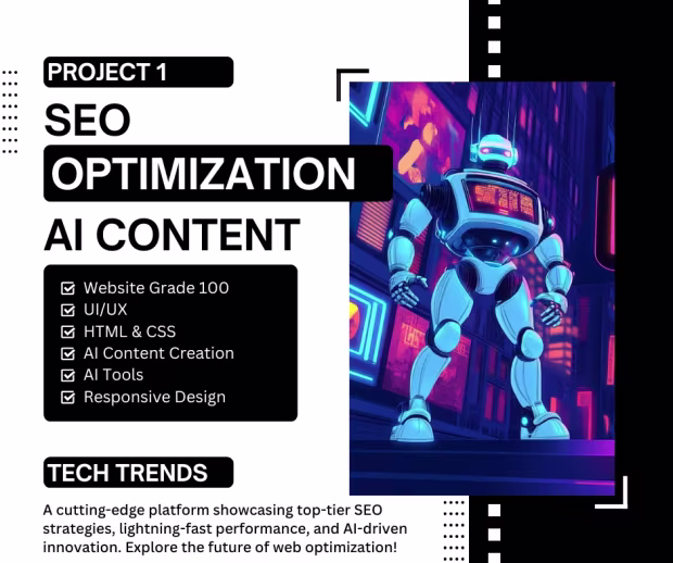 Project 1 thumbnail: AI-powered Tech Trends Blog featuring SEO strategy, Core Web Vitals, and responsive design