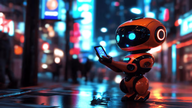 A futuristic robot illustrating advanced mobile app development and AI-driven user experiences