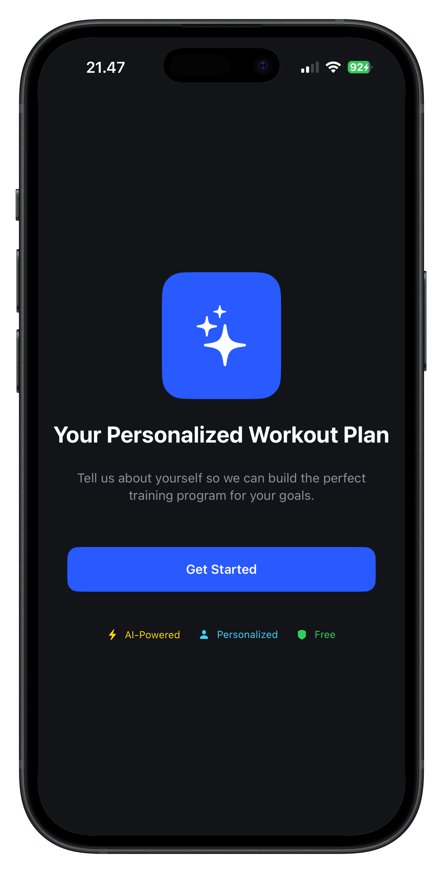 Onboarding — personalized workout plan
