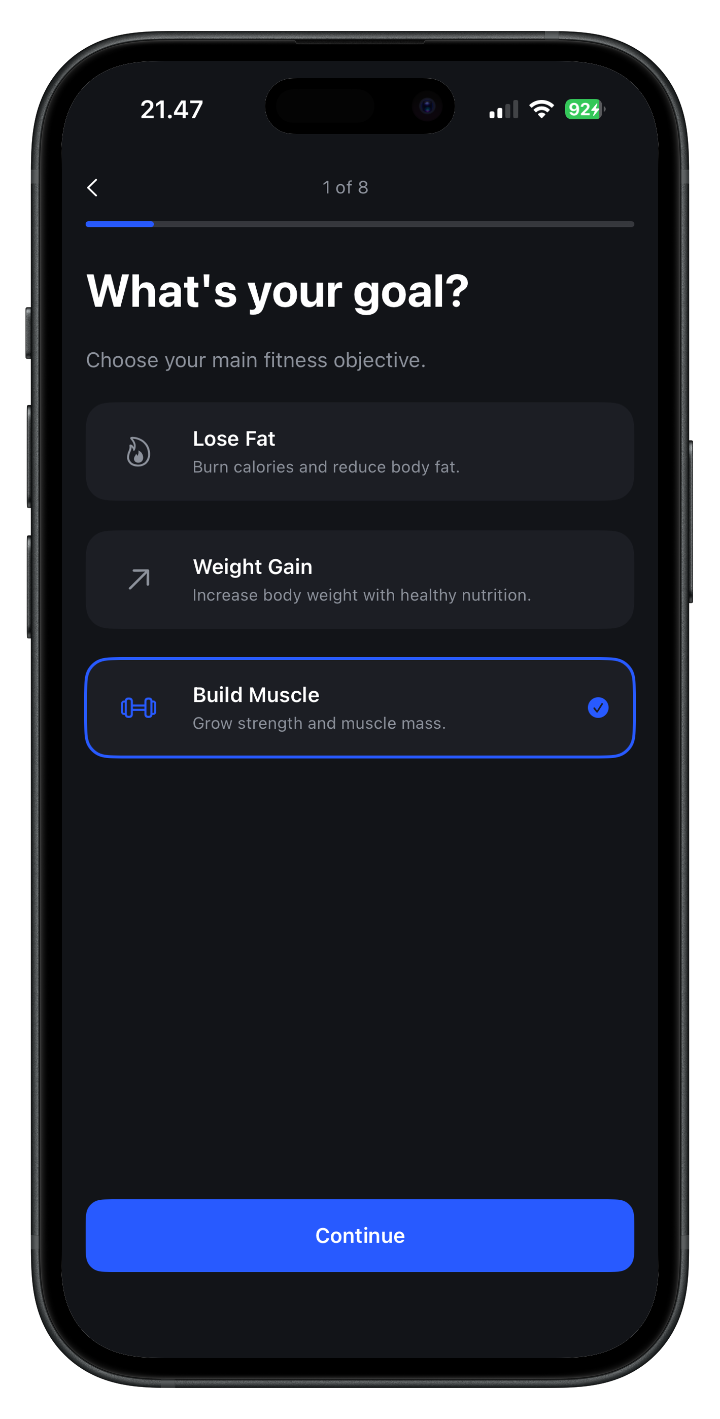 Onboarding — choose a fitness goal