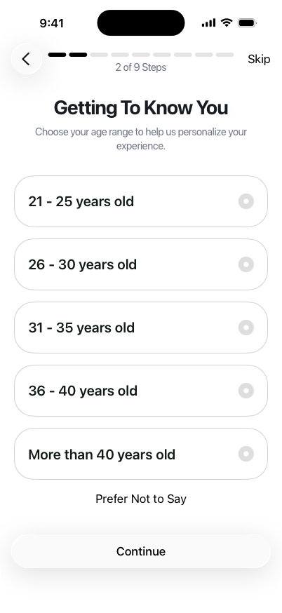 Onboarding — choose age range