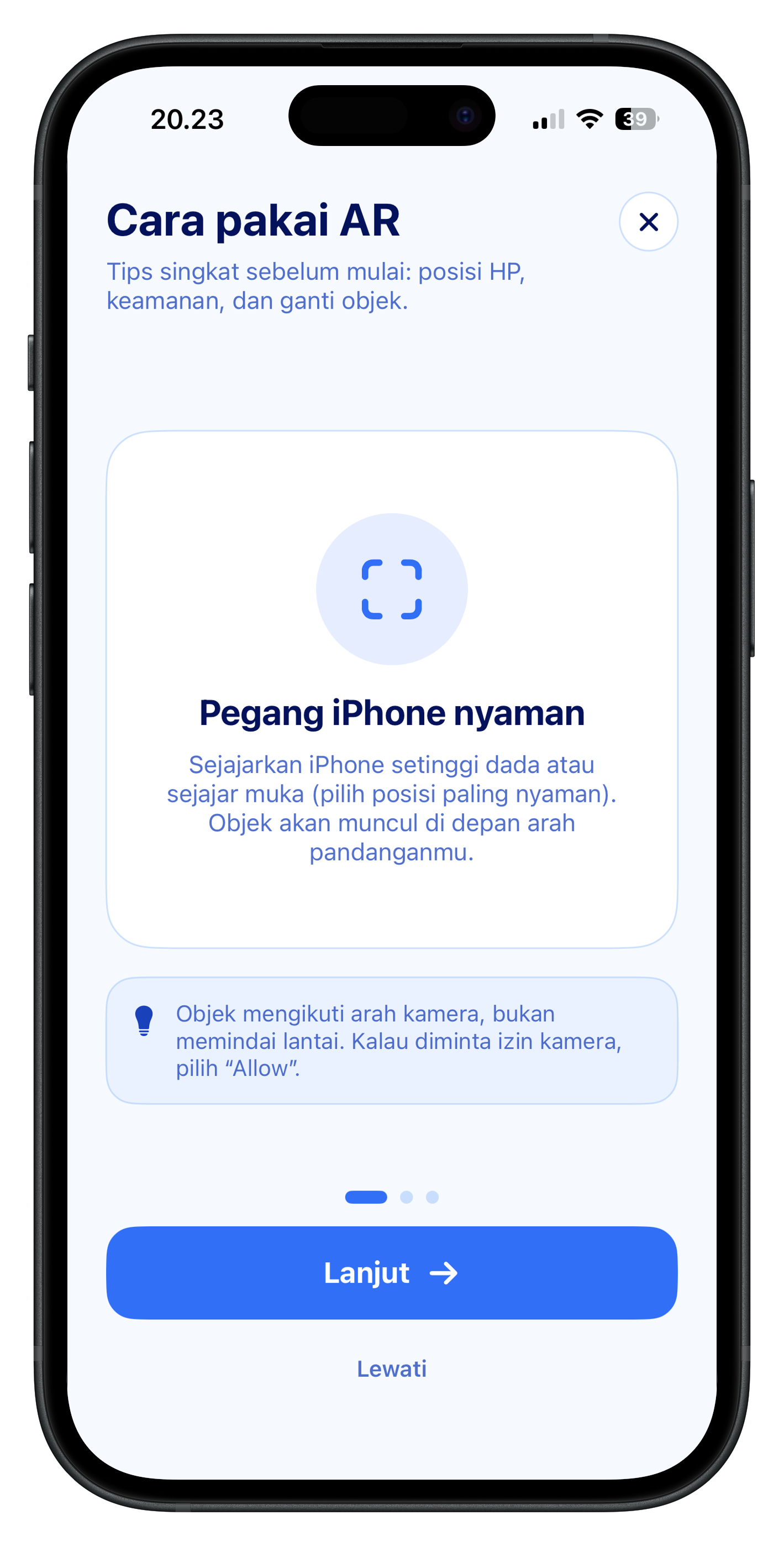 How to use AR — hold iPhone at chest height