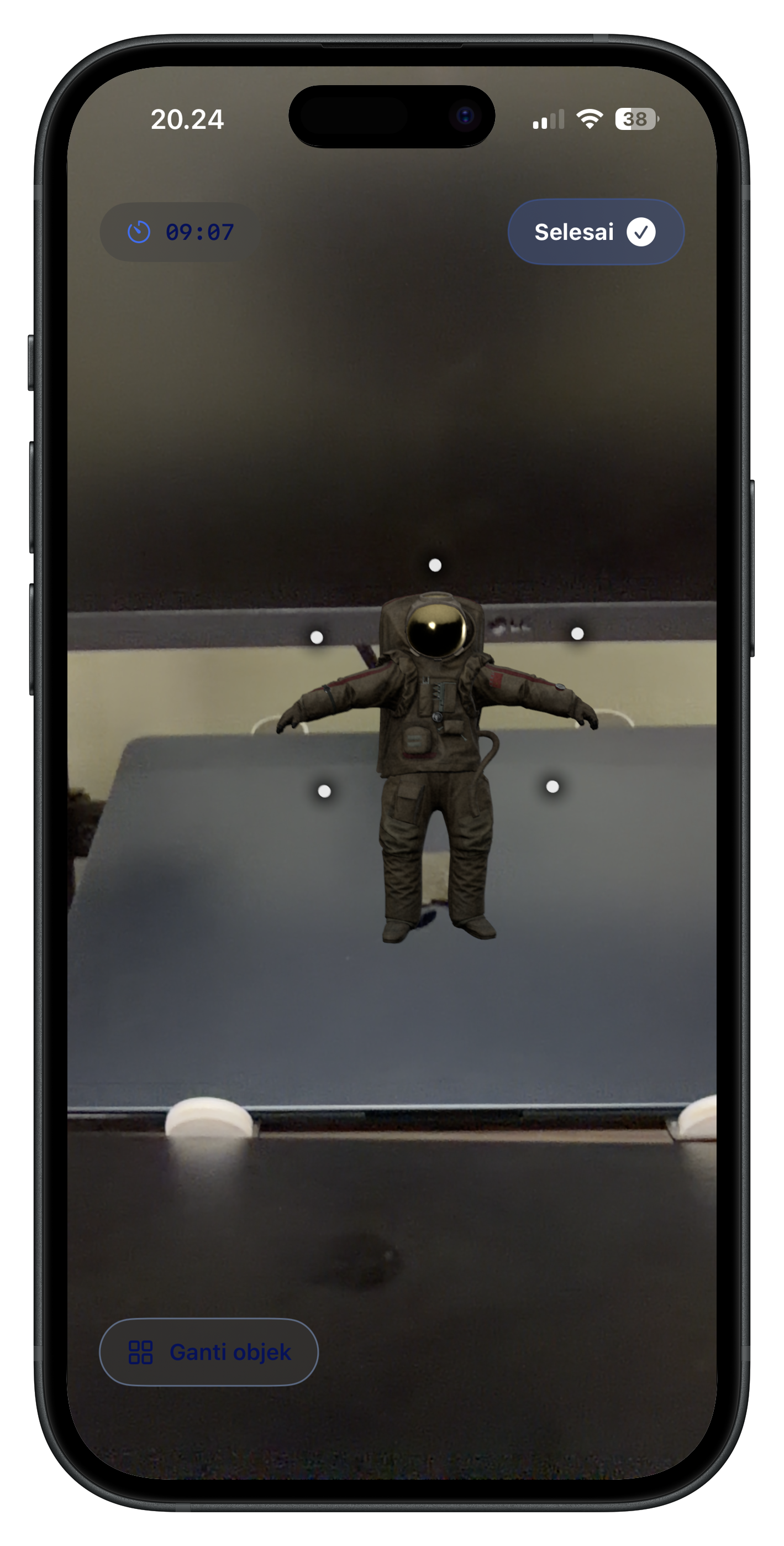 AR session — astronaut in the room with a timer