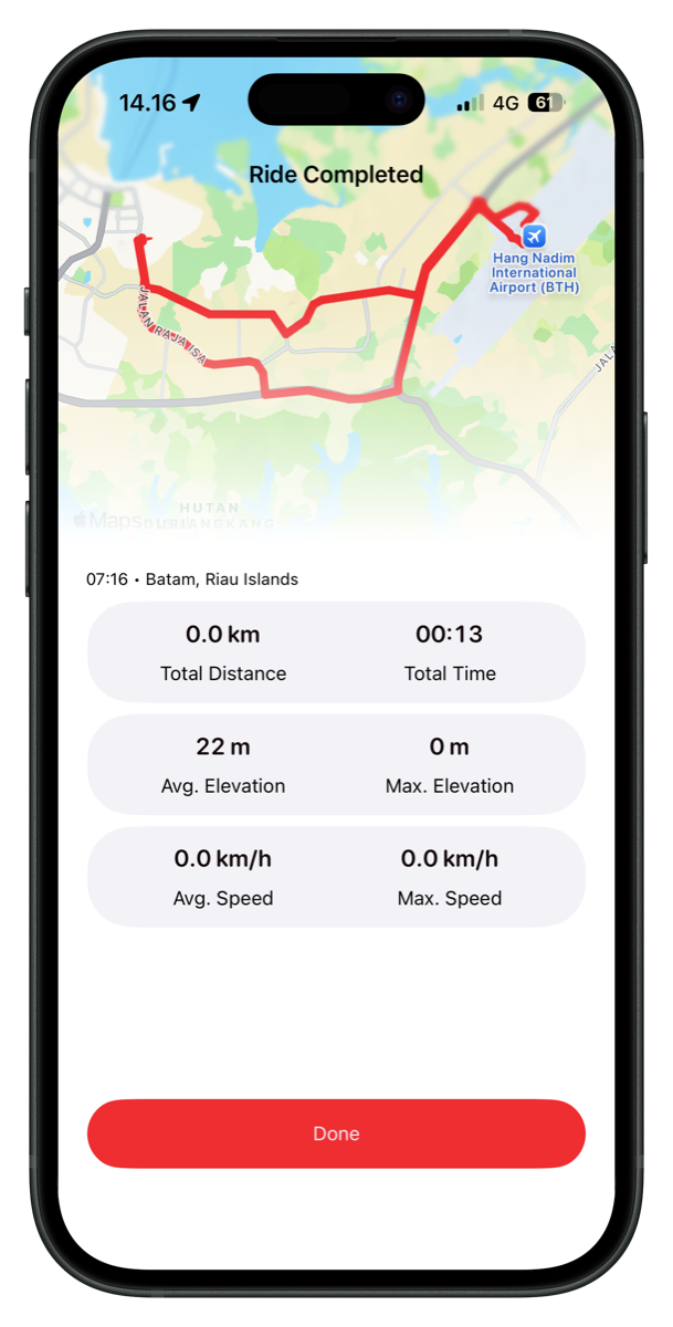 Ride Completed summary
