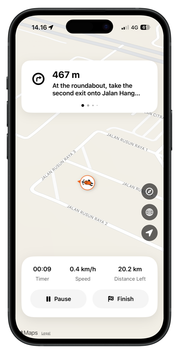 Live navigation with timer and next turn