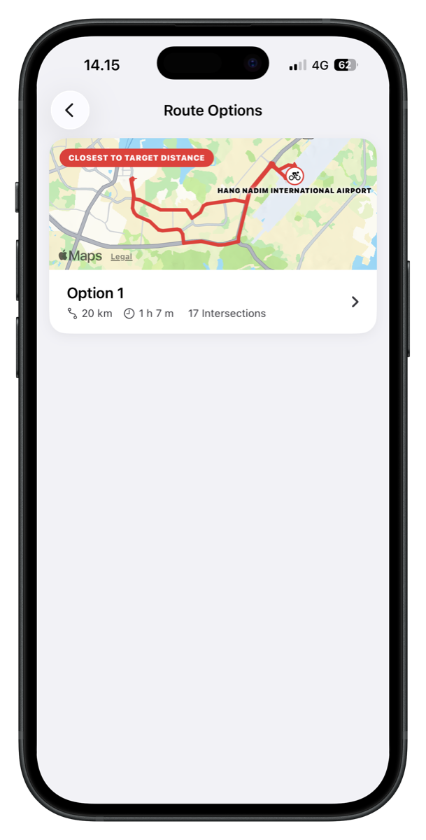 Route Options, Option 1 closest to target distance