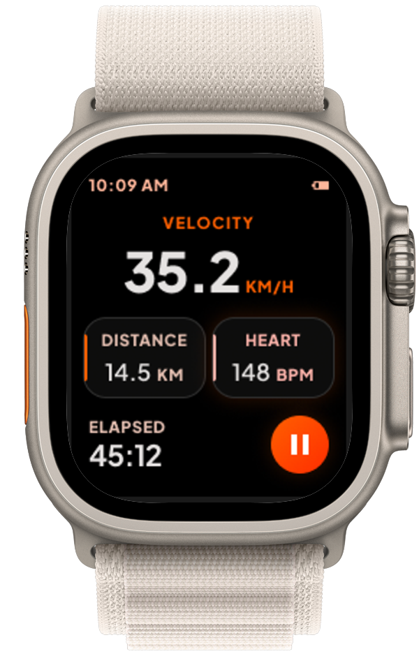 Lana Watch live ride, velocity distance heart elapsed
