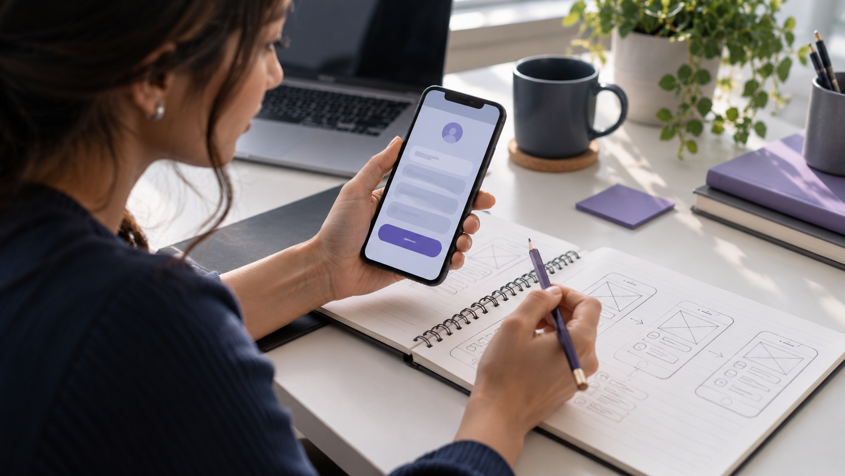 Website owner reviewing search indexing reports and a technical checklist on a laptop