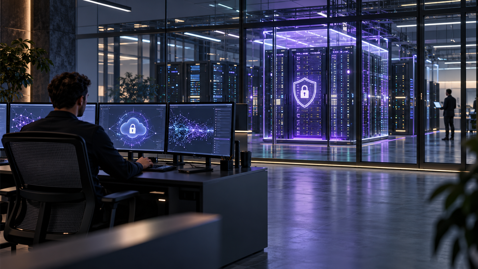 Cloud AI infrastructure with a protected server environment representing confidential computing.