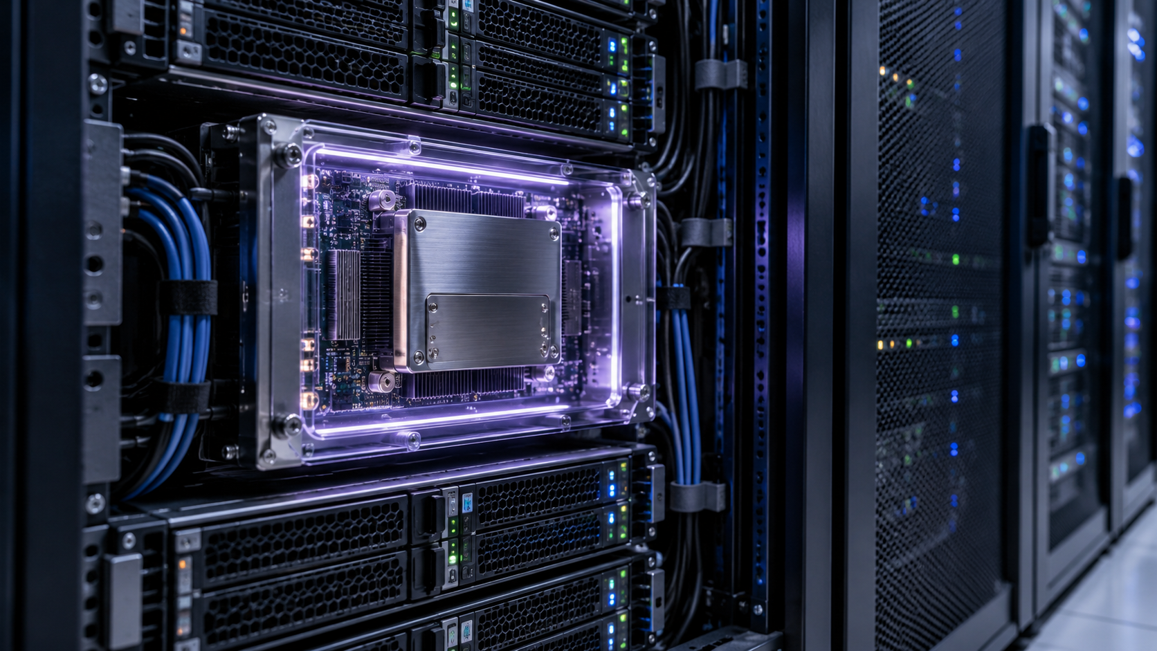 Isolated compute module inside a server rack illustrating a trusted execution environment.