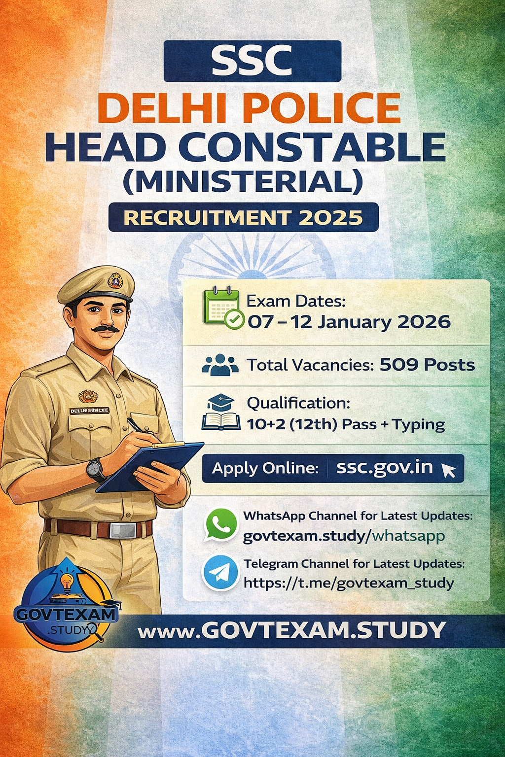 SSC Delhi Police Head Constable (Ministerial) Recruitment 2025 – Exam Dates Announced Official Notification