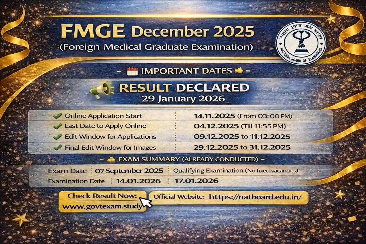FMGE Result 2026 Scorecard & Pass List PDF