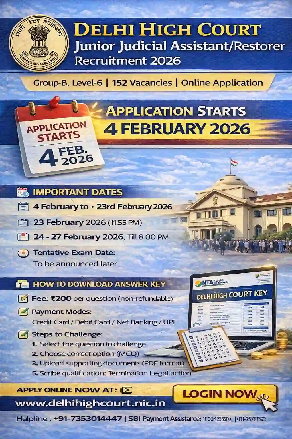 Delhi High Court JJA Syllabus & Exam Pattern 2026 Official Notification