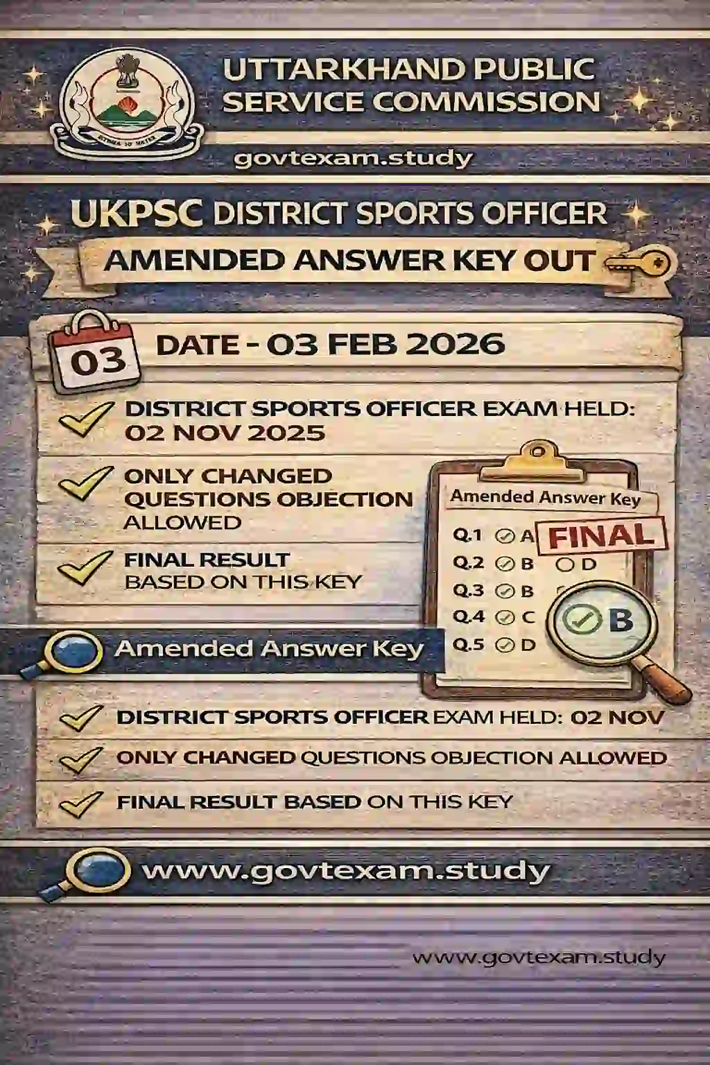 UKPSC District Sports Officer Amended Answer Key 2026 Out Official Notification