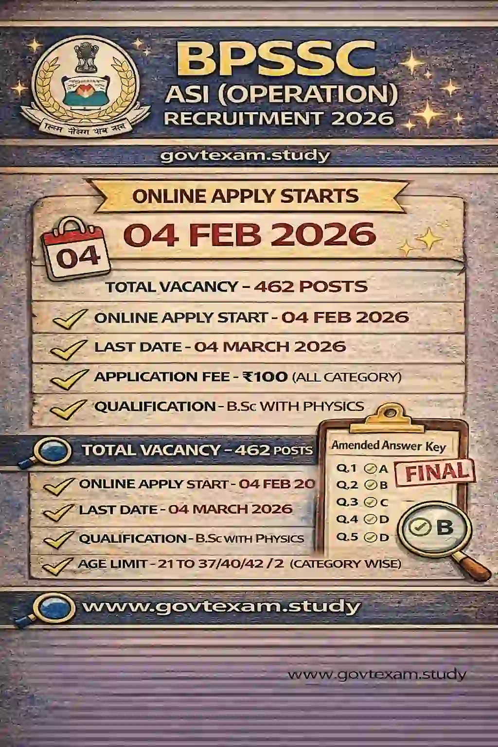 Bihar Police ASI Operation Recruitment 2026: Apply for 462 Posts Official Notification