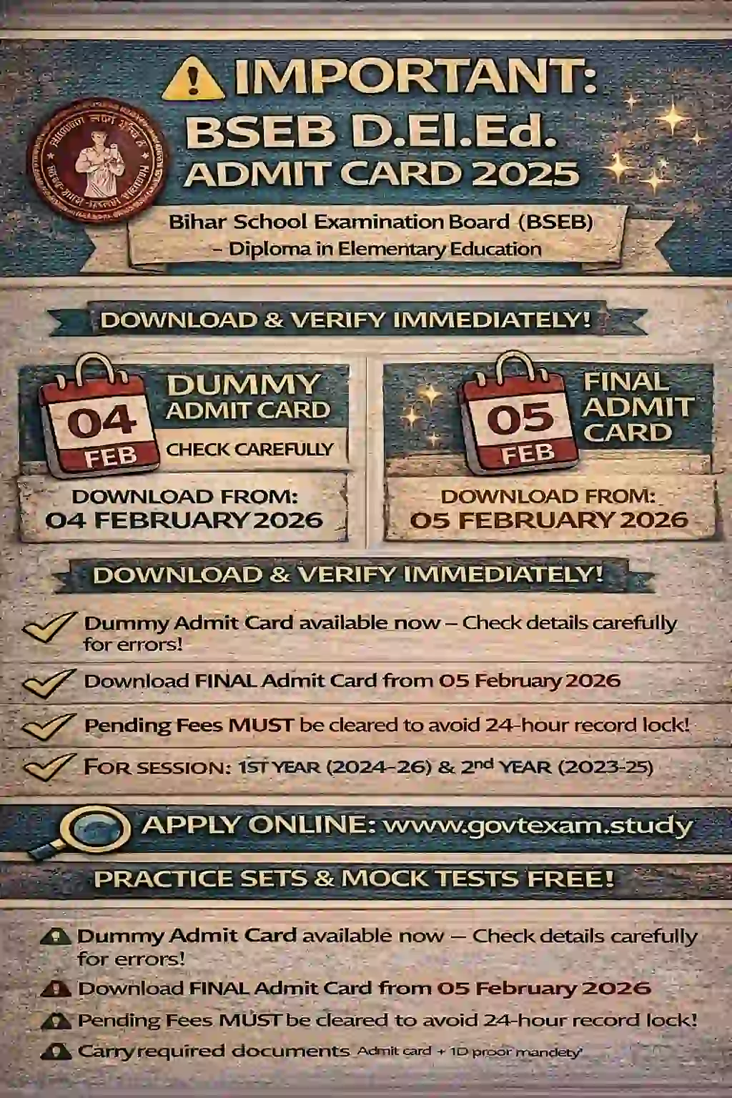 Bihar D.El.Ed Admit Card 2025 Out: Download Dummy & Final Link Official Notification