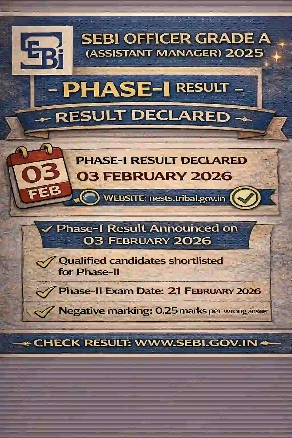 SEBI Grade A Phase 1 Result 2025 Out Today Official Notification