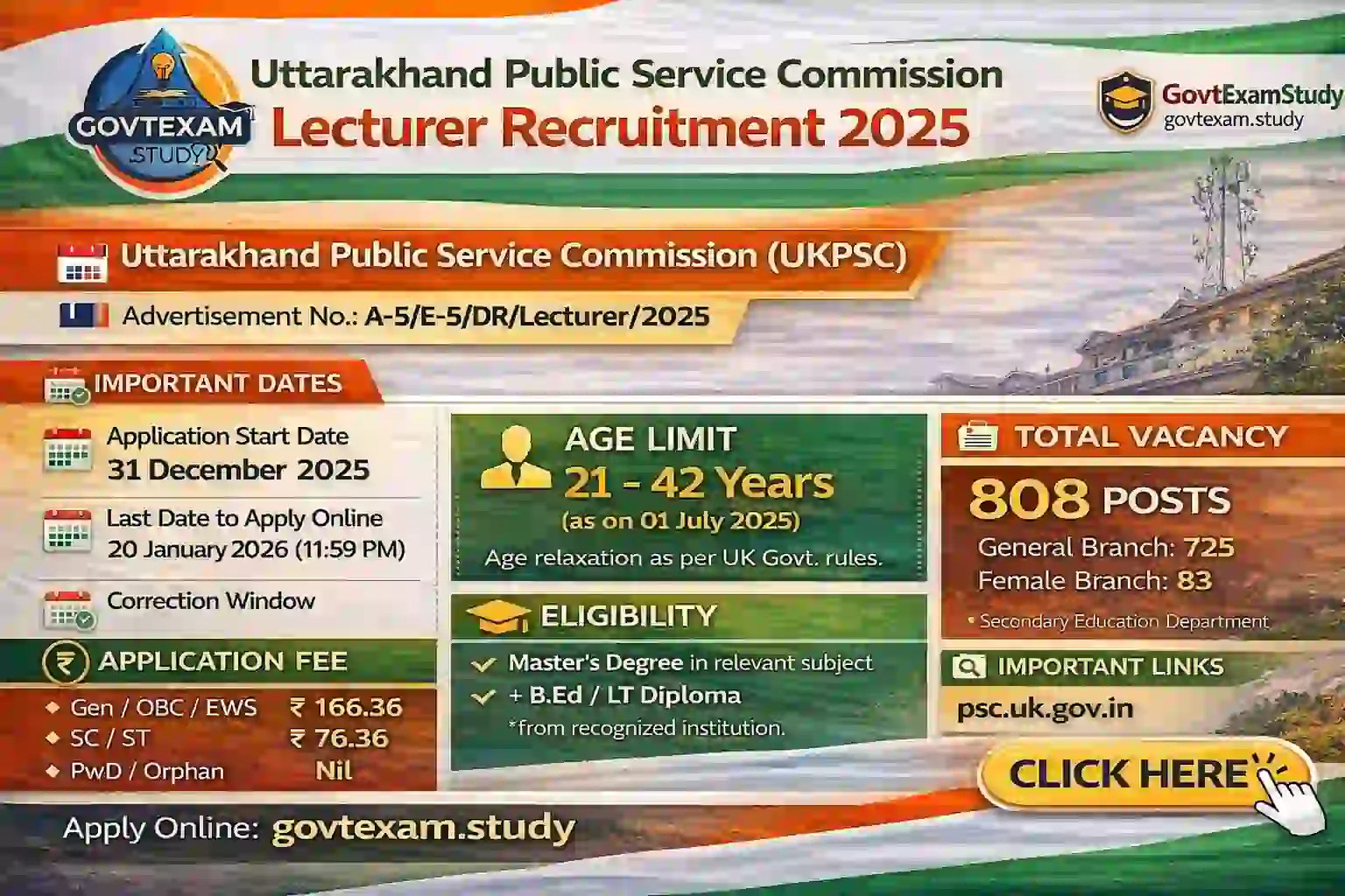 UKPSC Lecturer (Group-C) Recruitment 2026 – Apply Online, Eligibility, Syllabus & Dates Official Notification