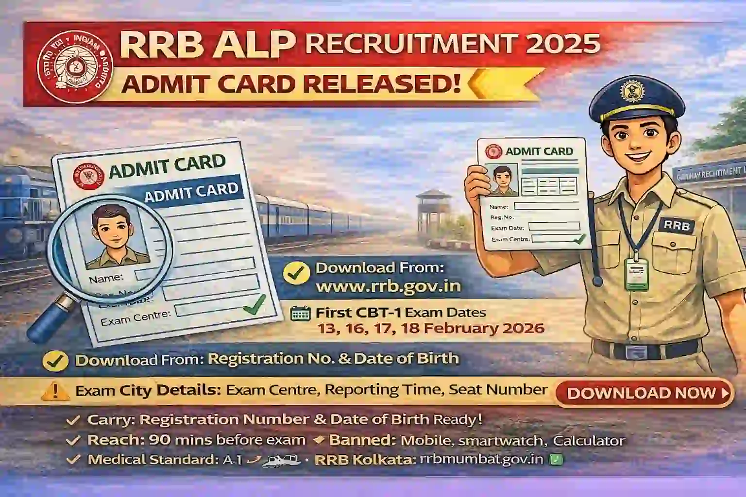 RRB ALP Admit Card 2026 Out: Download CBT 1 Hall Ticket Official Notification