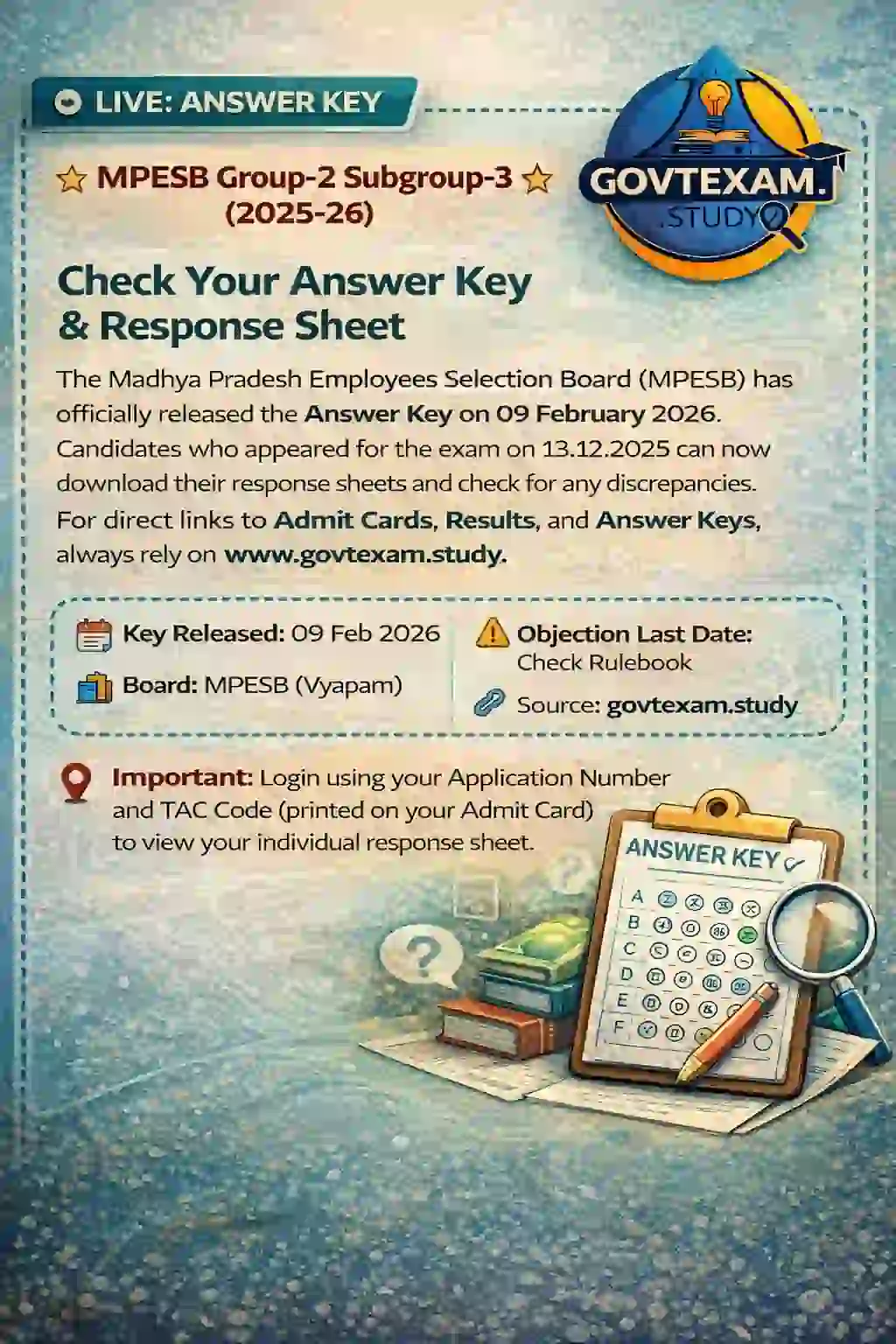 MPESB Group 2 Subgroup 3 Answer Key 2026 - Check Now Official Notification
