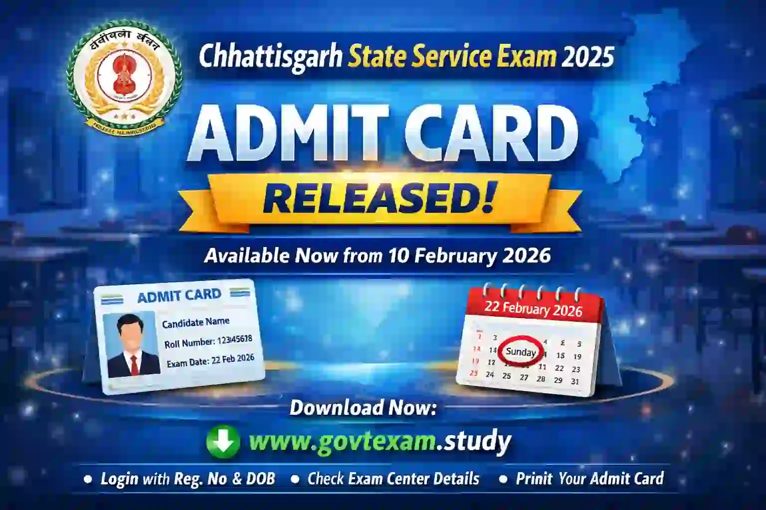 CGPSC State Service Exam 2025 Admit Card Direct Link Official Notification