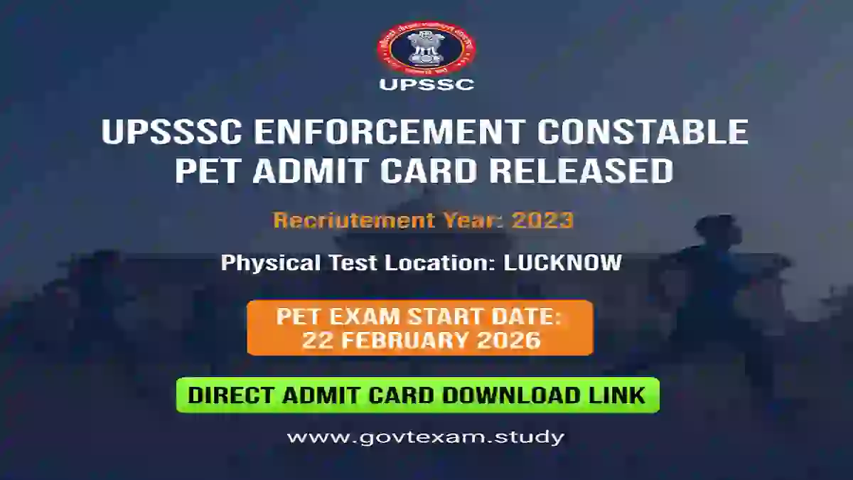 UPSSSC Enforcement Constable PET Admit Card 2026: Download Now Official Notification