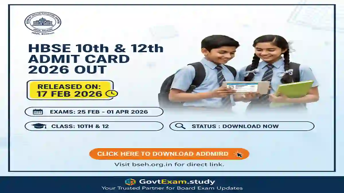 HBSE Admit Card 2026 Out – Class 10th & 12th Download Hall Ticket  Official Notification