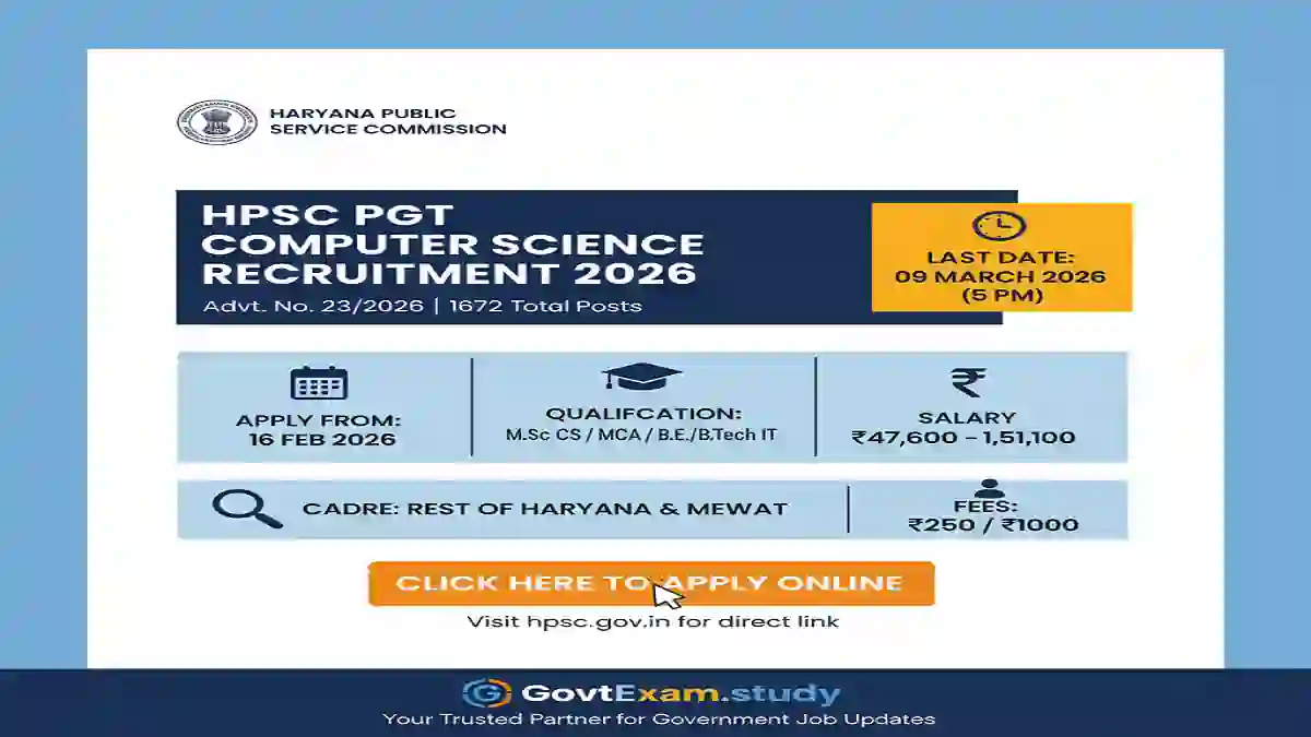 HPSC PGT Computer Science Vacancy 2026 Apply Online Official Notification