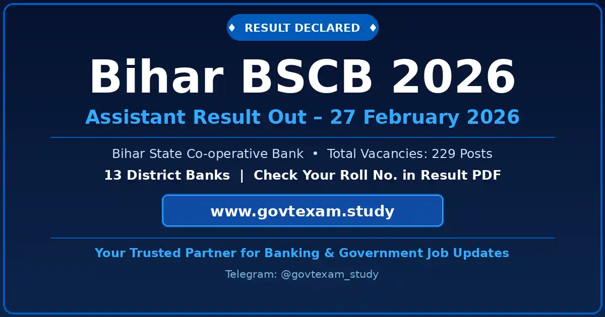 Bihar BSCB Assistant Result 2026 Out - Download PDF Link Official Notification