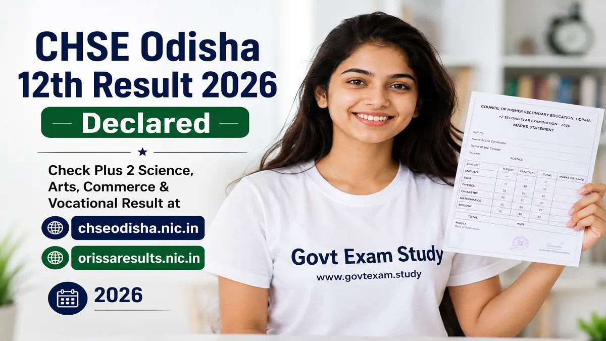 CHSE Odisha 12th Result 2026 – Check Plus 2 Result at chseodisha.nic.in | Govt Exam Study