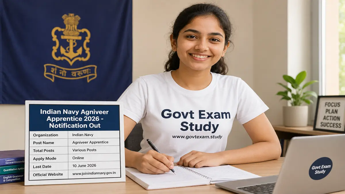 Indian Navy Agniveer Apprentice Recruitment 2026 apply online girl with Govt Exam Study t-shirt