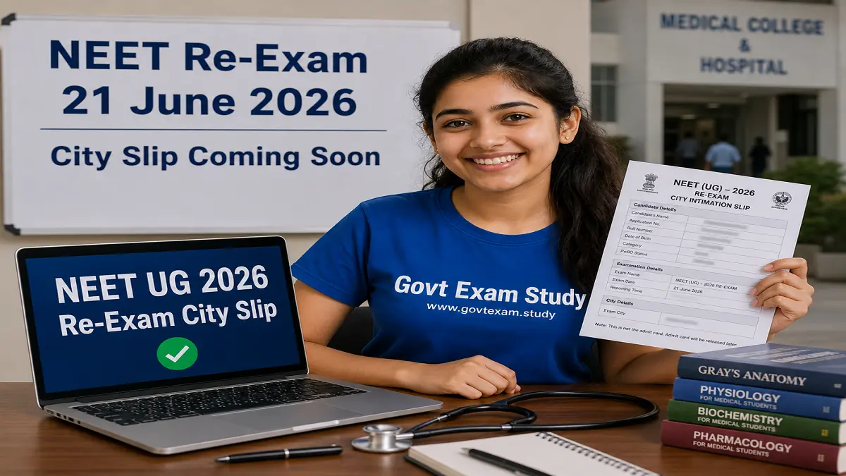 NEET UG 2026 re-exam city intimation slip release soon download link at govt exam study