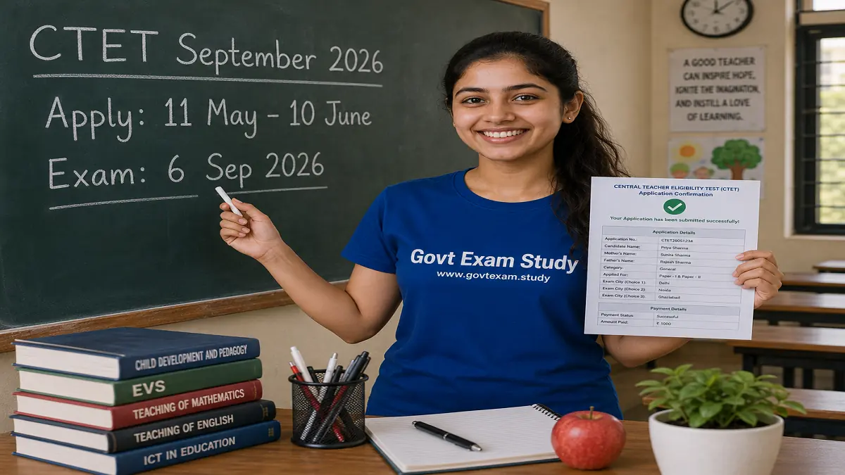 CTET September 2026 notification apply online CBSE teacher eligibility test exam date 6 September at govt exam study